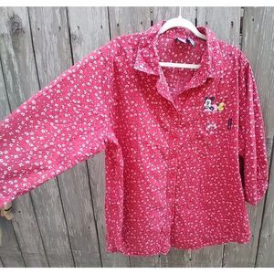 Mickey Unlimited size 22/24 W full button blouse red ditzy floral